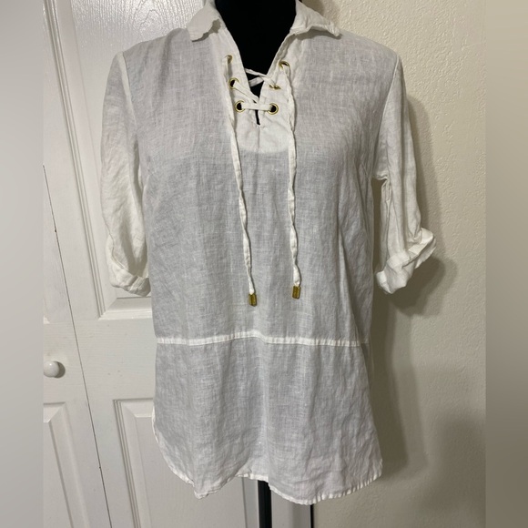 ELLEN TRACY White Tunic Blouse size S - Picture 1 of 9